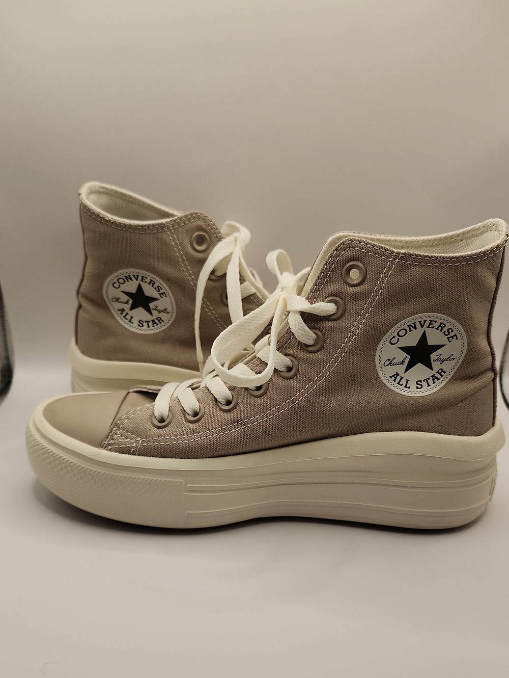 Converse High Top Platform Sneakers - Taupe & Off White